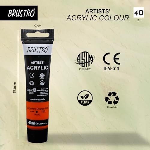 Image of BRUSTRO Artists Acrylic Paint Tube | 40ml, Cad Orange Hue (Pack of 2)|Non-Toxic, Water Based, Inter Mixable, Ideal for Painting, Textured Effects on Canvas, Paper, Fine Art Student and Professionals