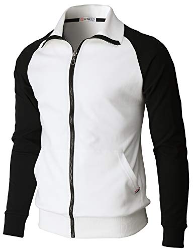 H2H Mens Slim Fit Lightweight Jacket Zip-up Long Sleeve Basic Designed IVORYBLACK US L/Asia XL (CMOJA130)