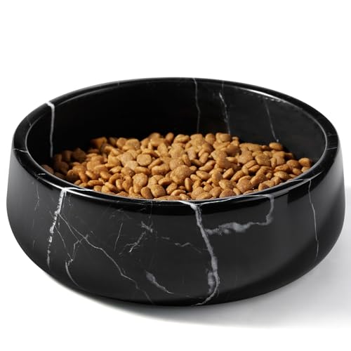 Karibiber Black Marble Dog Bowl, 3.5lbs Non Slip,Non Spill Heavy Dogs Food Bowl, Large Dog Dish, Weighted Food and Water Bowls for Medium Dogs, Natural Stone Pet Bowl, Easy to Clean, Holds 4.5 Cups