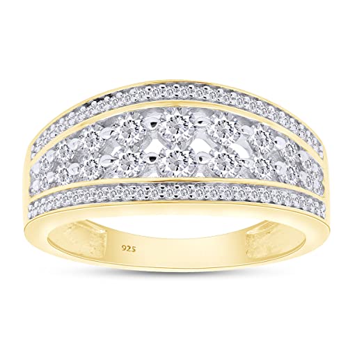 SAVEARTH DIAMONDS 0.70 Carat (Cttw) Round Cut Lab Created Moissanite Diamond Four Row Wedding Band Ring For Women In 14k Gold Over Sterling Silver (VVS1 Clarity)