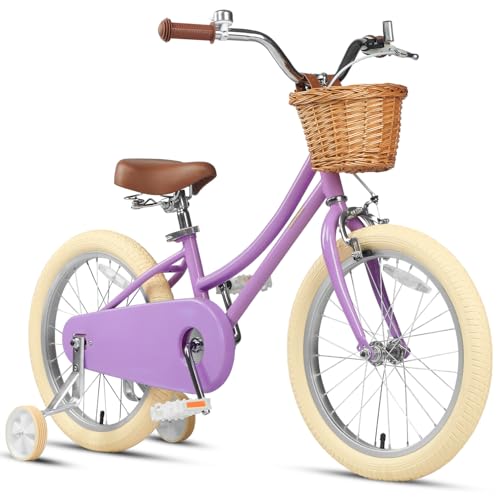 Image of Petimini Vintage Kids Bike for Girls, 12-20 Inch Classic Bicycle with Wicker Basket & Bell, High Tensile Steel Frame, Training Wheels (12-18 inch), 85% Pre-Assembled, Retro Bike for Outdoor Riding