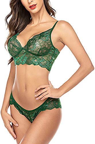 Image of Zoroo Women's Lace Lingerie Bra Panty Set Strappy Babydoll Bodysuit