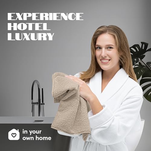Image of White Classic Wealuxe Taupe Hand Towels for Bathroom [12 Pack] Cotton Hand Towel Bulk for Gym, Kitchen and Spa, 16x27 Inches Soft Highly Absorbent Quick Dry Terry Salon Towels