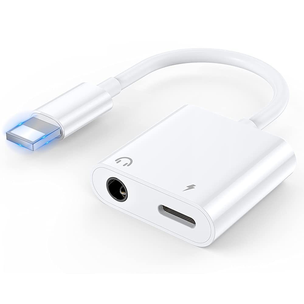 2 IN 1 Headphone Adapter for iPhone to 3.5mm Jack [Apple MFi Certified] Plug and play Aux Audio Cable Splitter Dual Adapter Dongle Converter Accessories Compatible for iPhone 13/12/11/X/XS/XR/8/7