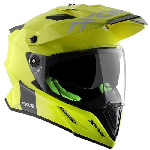 AXOR X-Cross Dual Designed Solid Fluo Amarillo - Casco de Moto Trail Adventure, Off Road con Visor Solar Homologado ECE 22.06 (L)