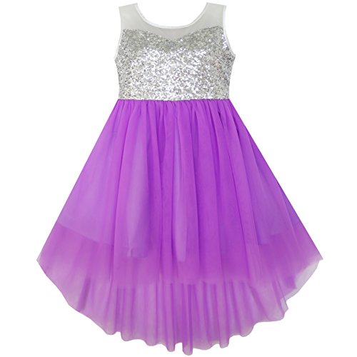 Sunny Fashion Girls Dress Sequin Mesh Party Wedding Princess Tulle Purple Vestido, Morado, 12 años para Niños