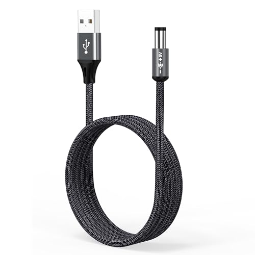 AGVEE 3.3ft USB to DC 5V Power Cord 5521(5.5x2.1mm) | Braided Nylon & Aluminum Shell | Fast & Durable Charging for CCTV Cameras Routers LED Strips Dark Gray