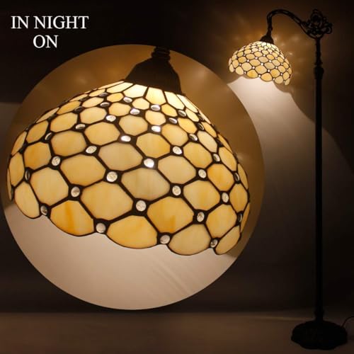 Image of WERFACTORY Tiffany Floor Lamp Cream Amber Stained Glass Bead Arched Lamp