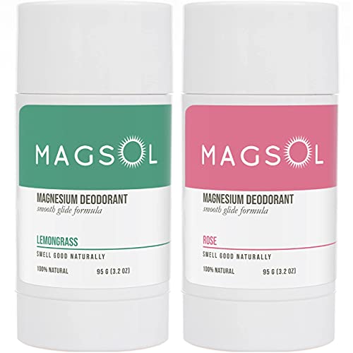 MAGSOL Natural Deodorant for Women & Men - Womens Deodorant with Magnesium - Perfect for Ultra Sensitive Skin, Aluminum Free Deodorant for Women, Baking Soda Free (2 Pack: Lemongrass & Rose)