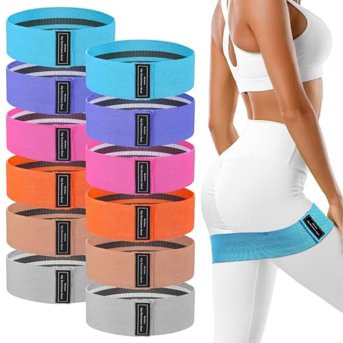 Image of 12 Pcs Fabric Resistance Bands for Working Out Non-Slip Booty Exercise Loop Bands for Women Men Glutes Hip Thigh Butt Yoga Pilates Fitness Gym, Light Medium Heavy