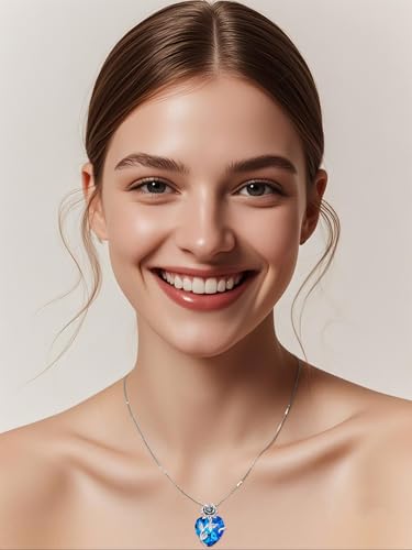 OCJ Birthstone Necklace for Women 925 Sterling Silver Rose Flower Heart Pendant Necklace Fine Jewelry Anniversary Birthday Gifts for Women Her Wife Girlfriend3