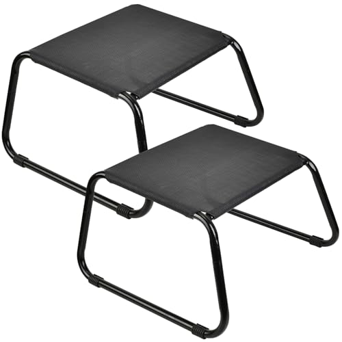 Deugold Outdoor Ottomans,Patio Foot Rest Portable Side Table Solid Steel Frame Small Seat All Weather Footrest for Indoor Outdoor Use 2 Pieces Black