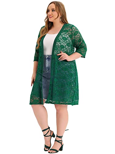 Image of Agnes Orinda Plus Size Cardigans for Women Lace Cardigan Lightweight Crochet 3 /4 Sleeve Cover Up Jacket