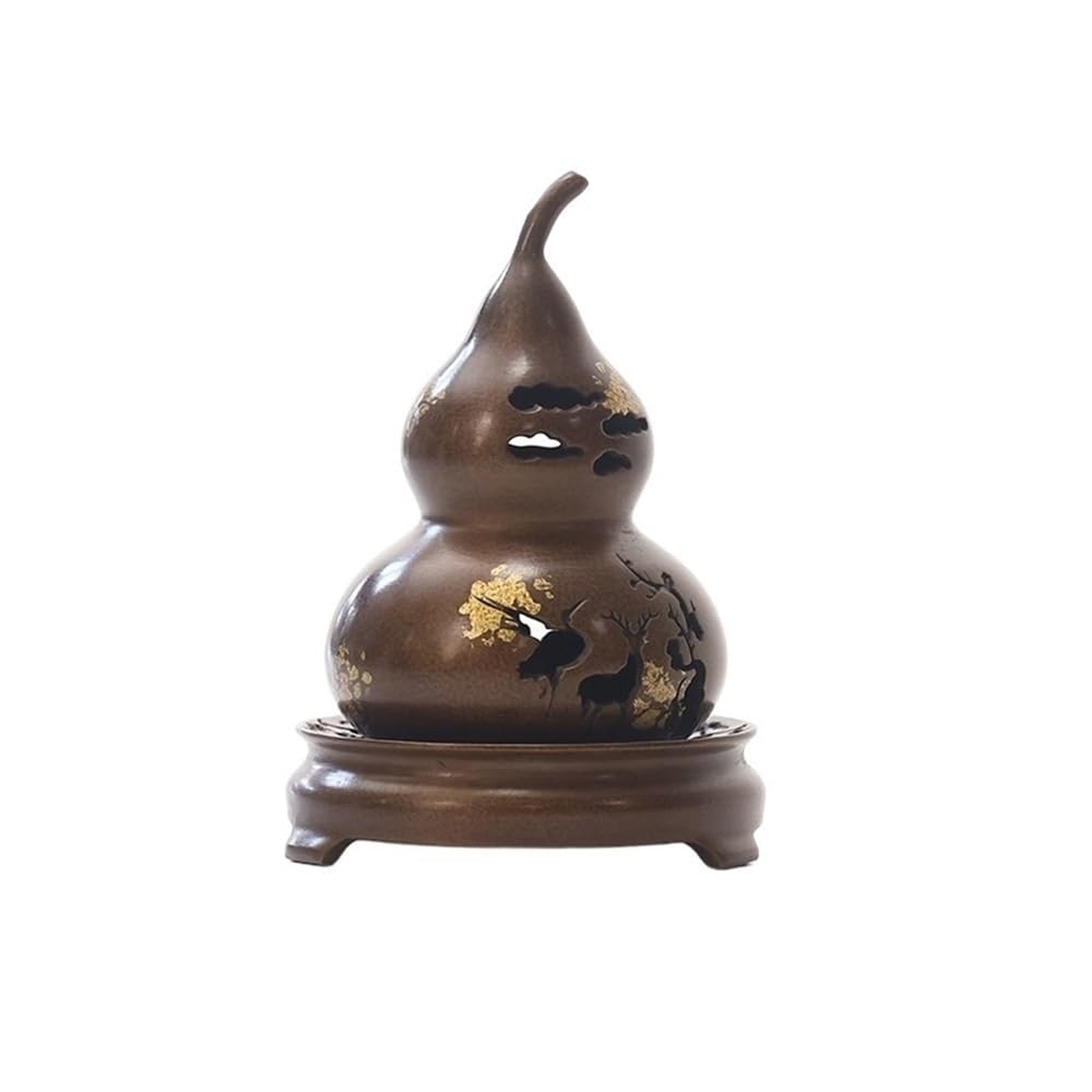 censer Creative Gourd Copper Incense Burner Indoor Decorative Holder For Office Yoga And Home(Bruin)