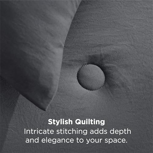 Image of Bedsure Queen Comforter Set Dark Grey, Soft Prewashed Queen Size Bedding, Quilted Comforter with Circle Design, Down Alternative Comforter for All Seasons, 3 Pieces Bed Set with 2 Pillow Shams