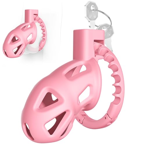 Image of Uoffile Male Chastity Cage Devices, Large Lightweight Sissy Chastity Cage with 8 Adjustable Cock Rings and Invisible Lock, Man Penis Exercise Bondage Gear & Accessories Couple BDSM Adult Sex Toys Pink