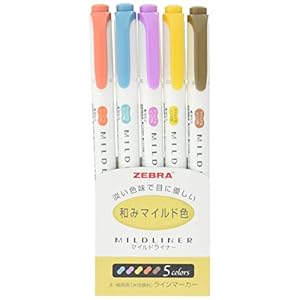 Zebra Mildliner markeerstiften RC 5-kleuren set WKT7-5 C (uit Japan)