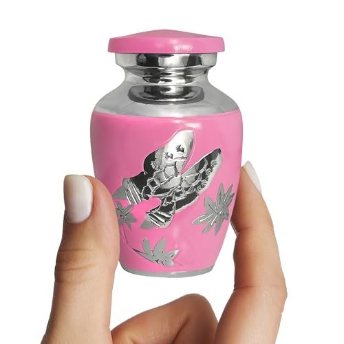 Trupoint Memorials Small Urns for Human Ashes Keepsake, Decorative Mini Cremation Urn for Adult Men & Women – Set of 4, Pink Butterfly