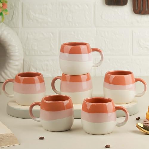 Image of The Earth Store Tritone Ovule Brown Ceramic Cup Set of 6 for Tea, Microwave and Dishwasher Safe, Perfect for Every Occasion Capacity - 190 Ml Each - Ceramic