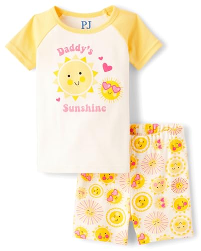 The Children's Place Baby Girl's and Newborn 100% Cotton Sleeve Top and Shorts 2 Piece Pajama Set