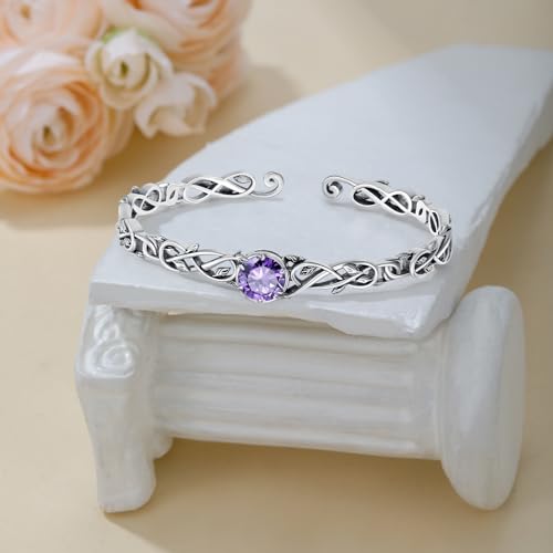 Amethyst Leaf Wrap Cuff Bracelet Sterling Silver Adjustable Vintage Vine Bangle, Bohemian Jewelry February Birthstone Gift for Her4