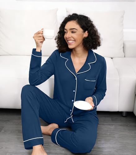 Image of WiWi Viscose from Bamboo Women's Pajamas Set Super Soft Button Down Top and Pants Sleepwear Cooling Pjs S-3X
