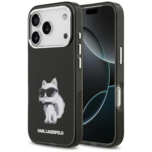 CG MOBILE Karl Lagerfeld IML Aquarelle Choupette & Logo Compatible avec MagSafe Coque pour iPhone 17 Pro (Noir)