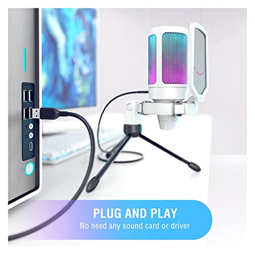 Microphone RVB blanc USB pour PC doté d'un éclairage dynamique pour streaming et jeu en ligne - 6