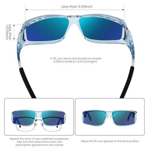 Over Glasses Sunglasses for Men Women, Fit Over Sunglasses Polarized UV400 Protection Sunglasses Over Glasses Mirrored Blue Frame2