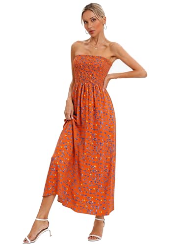 Image of Aigeman Women Strapless Tube Maxi Dress Flowy Swing Long Beach Sundress Sleeveless Boho Summer Dress with Pokets 330