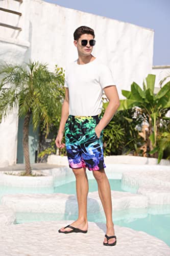 Mesh Liner Board Shorts For Men Funny Plum Smoke Graphics Swim Trunks 80S Youth Male Summer Stylish Colorful Fire Hawaiian Beach Boardshorts With 2 Pockets Holiday Sports Bathing Suits, Fog Xl #TOP3