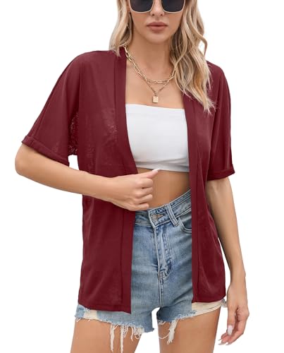 Image of Iandroiy Women's Lightweight Open Front Cardigans Casual Short Sleeve Blouse Tops