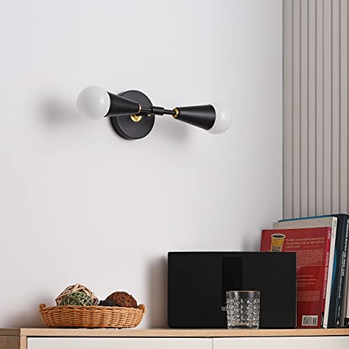 Image of BRIGHTTIA Vicky 2 Light Cone Socket Wall Sconce - Mid Century Modern Fixture for Wall & Ceiling - Minimalist Edison Lamp for Hallway and Bathroom Vanity - Black & Gold (BW0027-2BG)