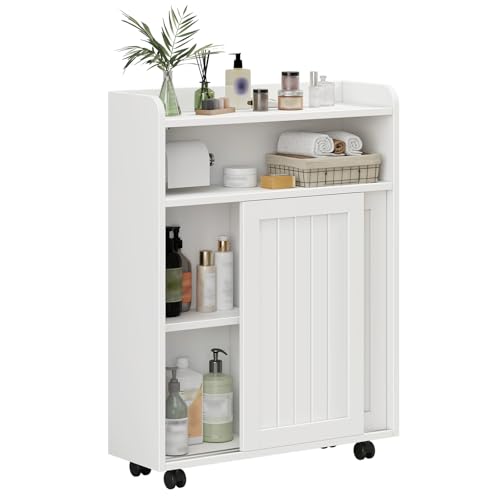 Halitaa Slim Bathroom Storage Cabinet, Slim Floor Cabinet with Sliding