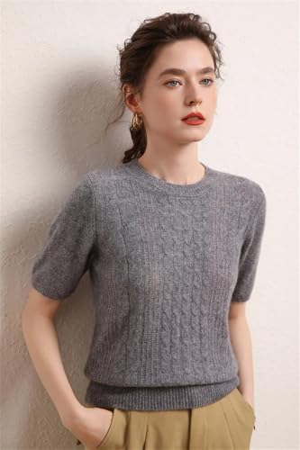 Niiyyjj Womens 100% Cashmere Crewneck Sweaters Short Sleeve Twisted Pullover T Shirt Lightweight Jumper3