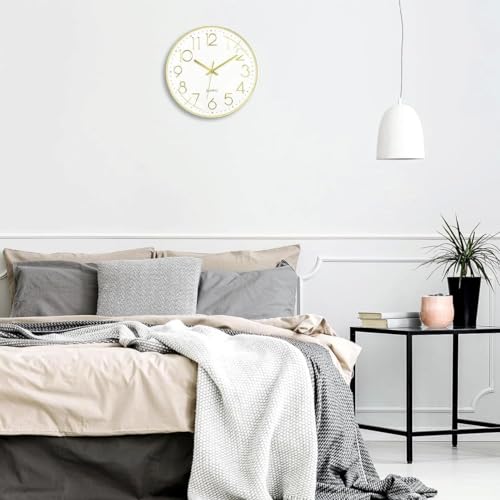 Image of TEKCOOL Plastic Digital Wall Clock 12 inch Silent Quartz Decorative Non-Ticking Classic Clock Battery Operated Round Easy to Read for Room /Home /Kitchen /Bedroom /Office /School- (Gold White);