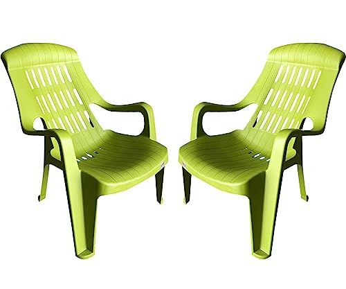 Image of SkyGlamour Supreme Comfy Relax plastic Arm Chair | Chair for Living room |Comfort Plastic Chair for Garden, Home, Indoor and Outdoor Use | Plastic Chair set of 2 |Color: Mehandi Green; set of 2 Chairs