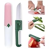 2 in 1 Paring Peeler Knife Multifunctional Stainless Steel Peeler,Creative Fruit and Vegetable Dual-Use Peeler Knife, Outdoor Portable Safety Cover Peeling Fruit Peeler, Kitchen gadgets (white)