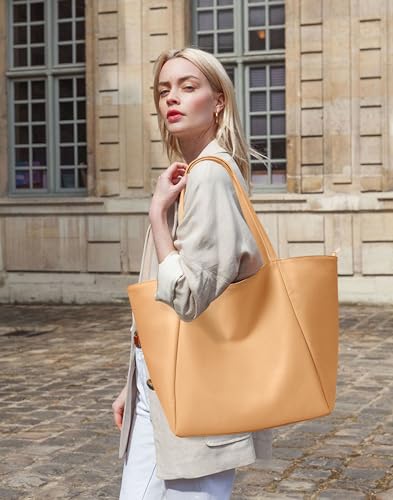 KALIDI Large Tote Bag Vegan Leather Casual Zipper Work Bag Weekender Hobo for Women 23L Oversize Shoulder Travel Purse, Khaki