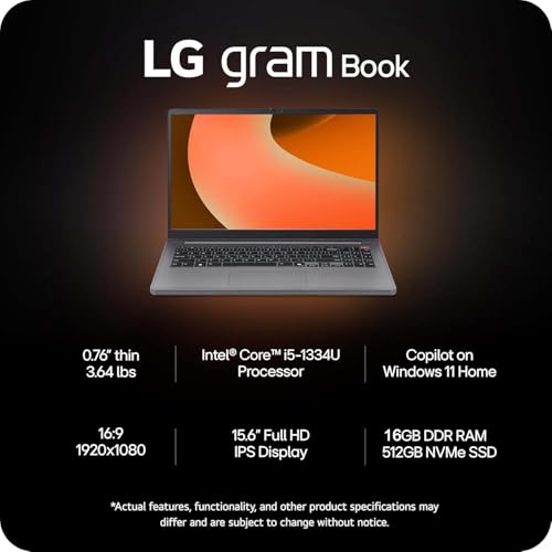 Image of LG gram Book 15 Thin Lightweight Laptop Computer, 16GB RAM, 512GB SSD, AI Copilot in Windows 11 Pro, Intel i5-1334U(10 Cores up to 4.6 GHz), FHD IPS Display, with 5 ave 6 in 1 kit