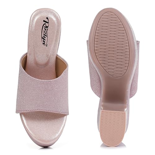 Image of ROZLYN Women's Glitter Block Heel Platform Sandals, Open Toe High Heels