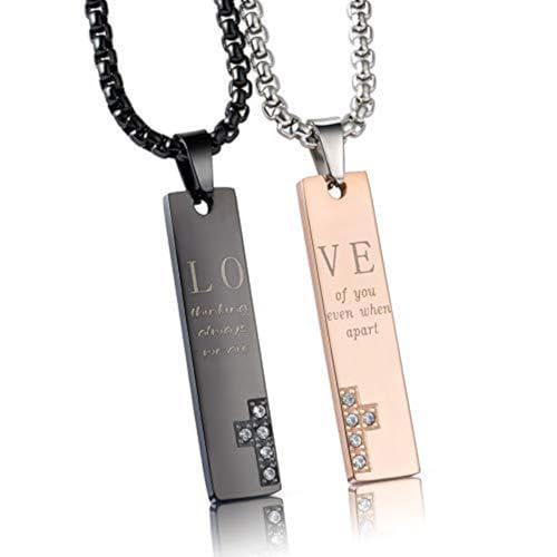 Jemant Cross Necklace For Couples Stainless Steel Silver Black Rose Gold Vertical Bar Love Pendant With Zirconia Goth Matching Cross Couples Necklace Set For Him And Her Bf And Gf Best Friends
