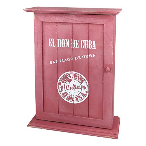 quantio Nostalgischer Holz Schlüsselkasten - Schlüsselschrank - Schlüsselbrett - Aufbewahrung für Schlüssel - Antik Look, Farbe:Rot