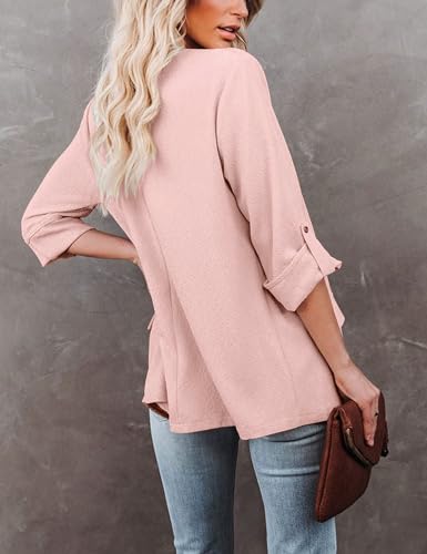 Womens Casual Blazer Jackets Roll Up Long Sleeve Open Front Work Office Business Blazers with Pockets Pink4