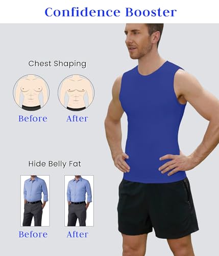Image of Compression Shirt Men Slimming Body Shaper Vest Crewneck Workout Tank Top | Tummy Control Undershirts, Gynecomastia Compression Shirts, Back Support, Sleeveless Muscle Shirts, Shaping Tank Top