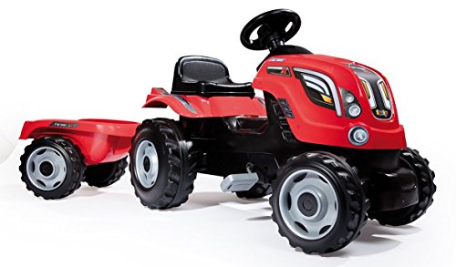 Smoby Red Claas Pedal Ride on Tractor and Trailer, Openable Bonnet and Horn, Ages 3+