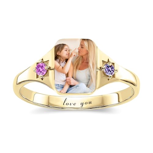 Personalized Photo Ring 925 Sterling Silver Birthstone Rings for Women Custom Memorial Ring Promise Rings for Her Lover4