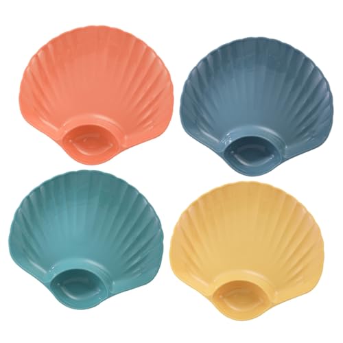 Cabilock 4Pcs Shell Shape Sushi Dipping Plate Plastic Snack Dish for Dumplings French Fries and Appetizers Easy to Clean