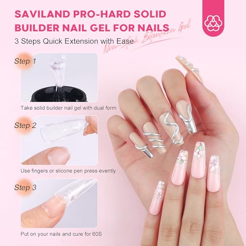 Image of SAVILAND PRO-Hard Solid Builder Nail Gel for Nails: 2026 Ultra-Strength | Non-Sticky | Clear 3D Nail Gel with U V Lamp for 3D Nail Carving Emboss & Fast Extension Professional Use Salon