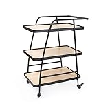 Carrito de cocina de 3 niveles para bebidas al aire libre con ruedas, madera y metal, 3 colores (A)
